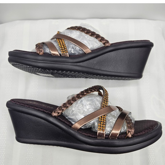 Skechers Rumblers Social Butterfly Bronze Wedge Sandals Rhinestone Strappy   9 - Picture 5 of 9